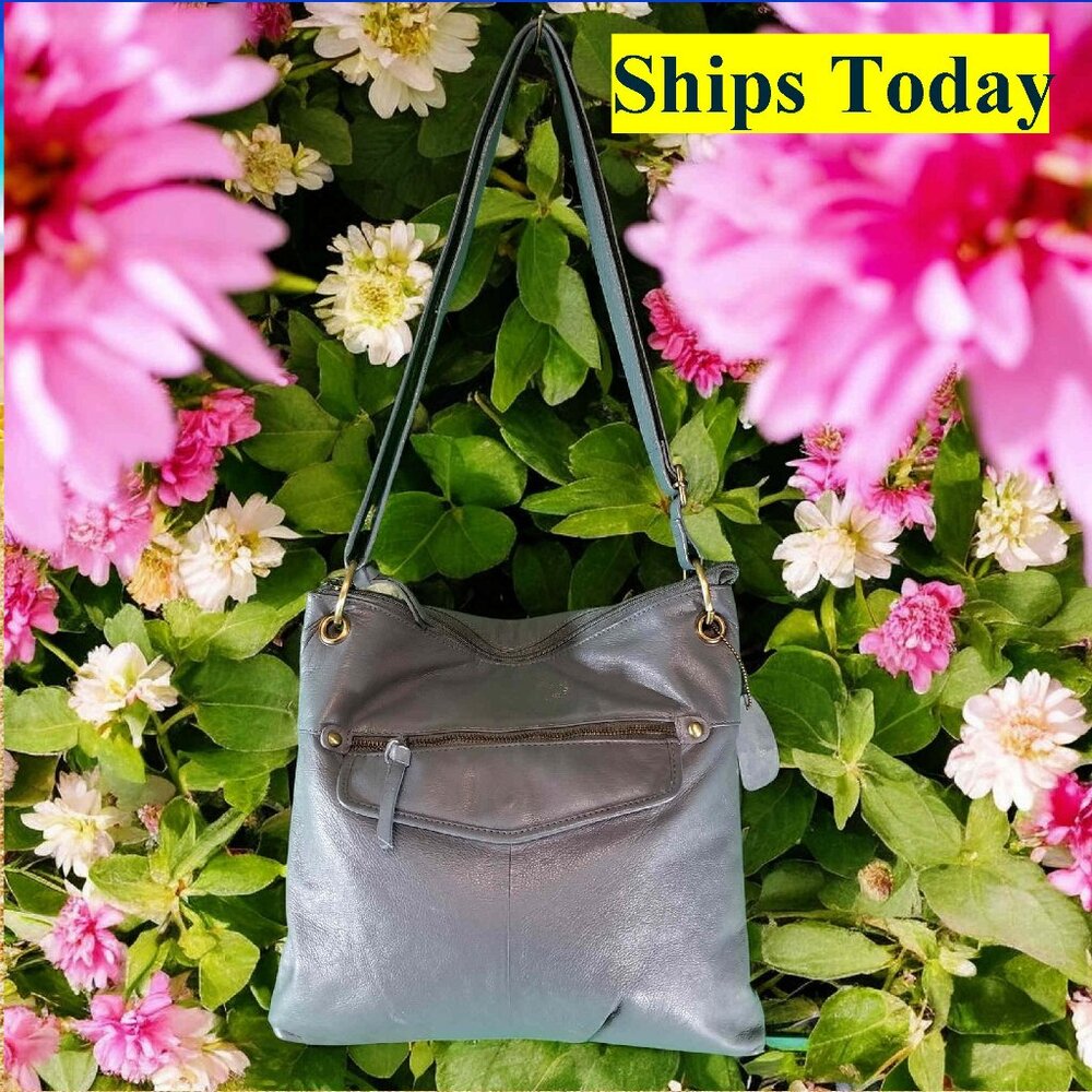 Great American Leather Gray Leather Crossbody Purse Shoulder Bag 11699